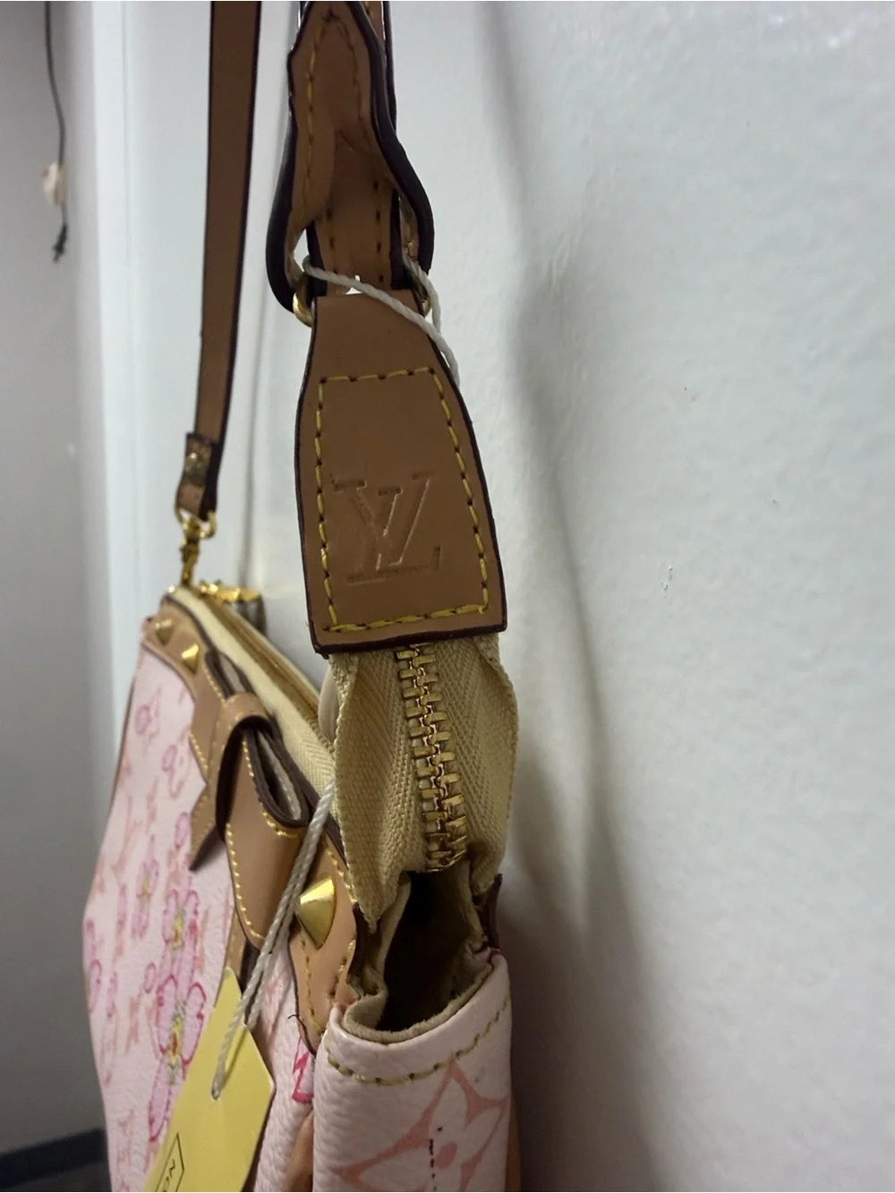 Louis Vuitton Pink Floral Mini Pochette with Tan Trim